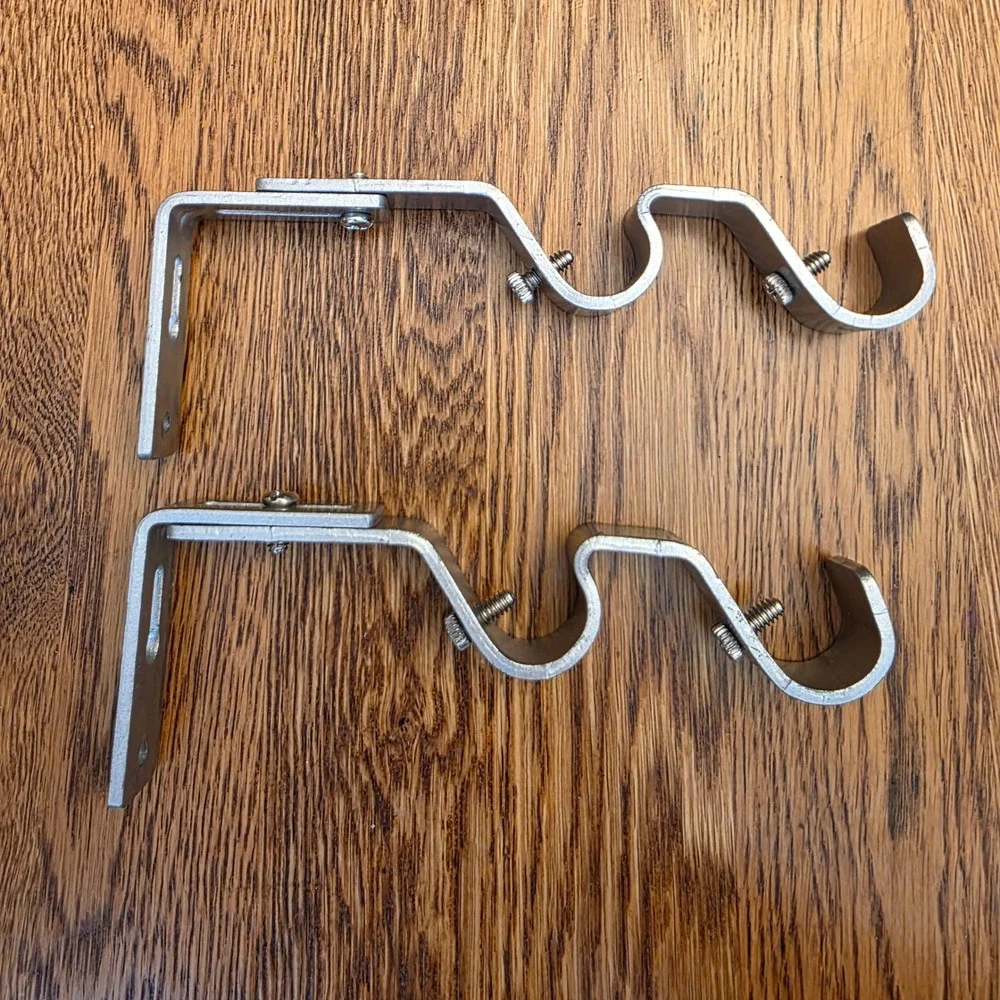 Set of 2 Adjustable Double Curtain‎ Rod Brackets Brushed Nickel Silver Metal